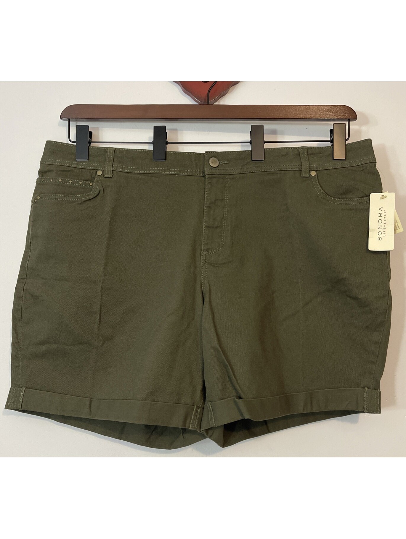 Sonoma Womens 20w Green Denim Mid-Rise Modern-Fit Walking Short Nwt! A3062